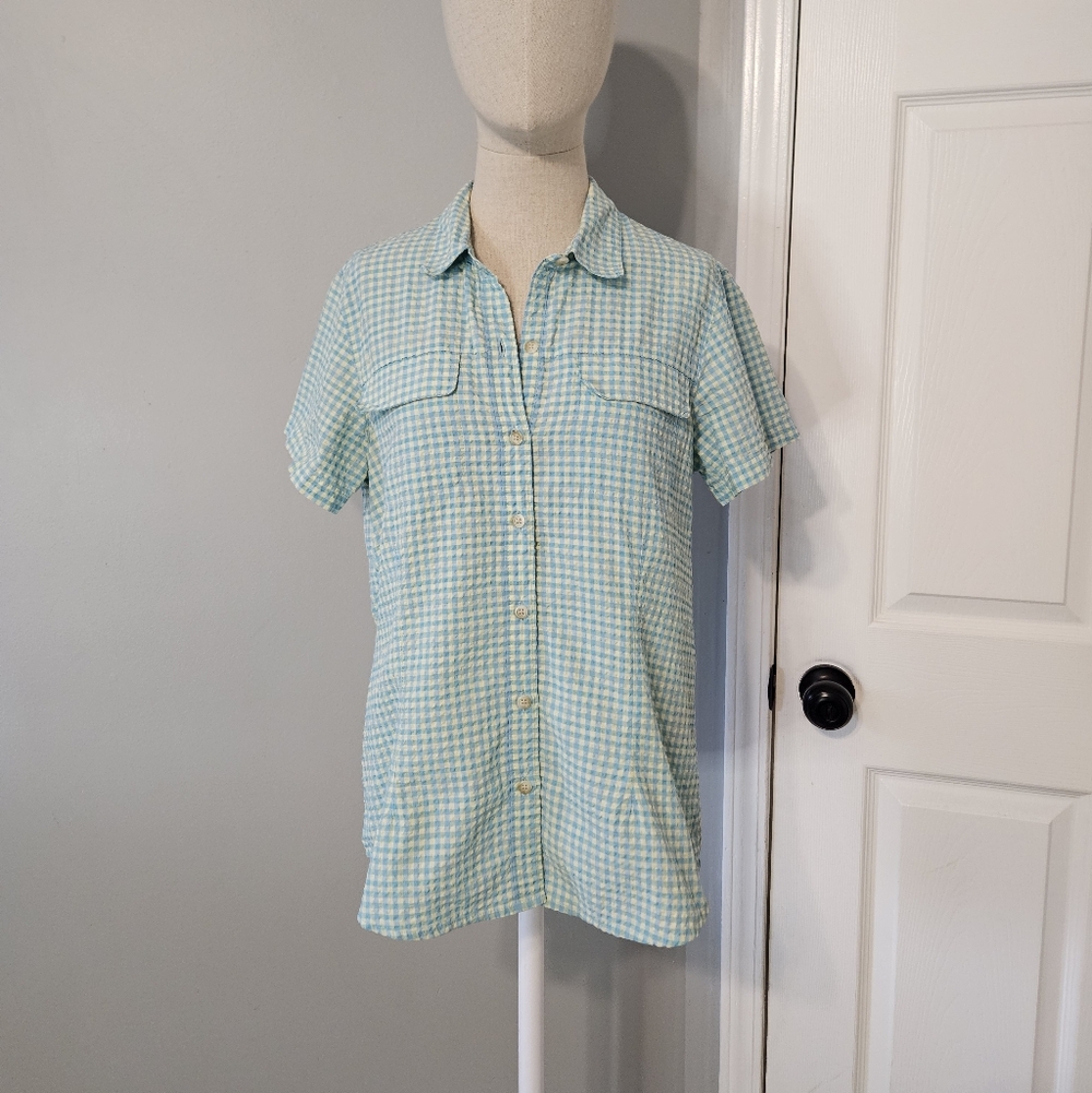 Eddie Bauer Blue and White Gingham Button Down Shirt